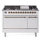 ILVE 48-Inch Nostalgie II Dual Fuel Range with 8 Burners, Griddle, and Solid Door Oven in White with Bronze Trim (UP48FQNMPWHB)