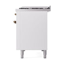 ILVE Nostalgie II 48 inch Propane Gas Range with 6 Sealed Burners, Griddle with Triple Glass Door in White with Burnished Trim