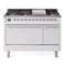 ILVE Nostalgie II 48 inch Propane Gas Range with 6 Sealed Burners, Griddle with Triple Glass Door in White with Chrome Trim