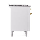 ILVE Nostalgie II 48 inch Propane Gas Range with 6 Sealed Burners, Griddle with Triple Glass Door in White with Brass Trim
