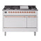 ILVE Nostalgie II 48 inch Propane Gas Range with 6 Sealed Burners, Griddle with Triple Glass Door in White with Copper Trim