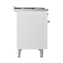 ILVE Nostalgie II 48 inch Propane Gas Range with 6 Sealed Burners, Griddle with Triple Glass Door in White with Copper Trim