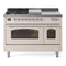 ILVE Nostalgie II 48 inch Propane Gas Range with 8 Sealed Burners, Griddle with Triple Glass Door in Antique White with Chrome Trim
