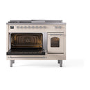 ILVE Nostalgie II 48 inch Propane Gas Range with 8 Sealed Burners, Griddle with Triple Glass Door in Antique White with Chrome Trim