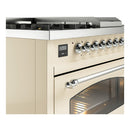 ILVE Nostalgie II 48 inch Propane Gas Range with 8 Sealed Burners, Griddle with Triple Glass Door in Antique White with Chrome Trim