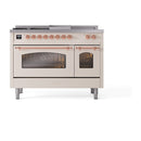 ILVE Nostalgie II 48 inch Propane Gas Range with 8 Sealed Burners, Griddle with Triple Glass Door in Antique White with Copper Trim