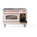 ILVE Nostalgie II 48 inch Propane Gas Range with 8 Sealed Burners, Griddle with Triple Glass Door in Antique White with Copper Trim