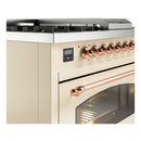 ILVE Nostalgie II 48 inch Propane Gas Range with 8 Sealed Burners, Griddle with Triple Glass Door in Antique White with Copper Trim