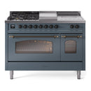 ILVE Nostalgie II 48-Inch Dual Fuel Freestanding Range with Removable Griddle in Blue Grey with Bronze Trim (UP48FSNMPBGB)