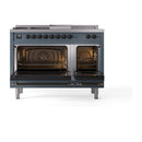 ILVE Nostalgie II 48-Inch Dual Fuel Freestanding Range with Removable Griddle in Blue Grey with Bronze Trim (UP48FSNMPBGB)