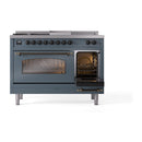 ILVE Nostalgie II 48-Inch Dual Fuel Freestanding Range with Removable Griddle in Blue Grey with Bronze Trim (UP48FSNMPBGB)