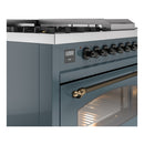 ILVE Nostalgie II 48-Inch Dual Fuel Freestanding Range with Removable Griddle in Blue Grey with Bronze Trim (UP48FSNMPBGB)