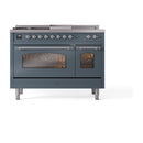 ILVE Nostalgie II 48-Inch Dual Fuel Freestanding Range with Removable Griddle in Blue Grey with Chrome Trim (UP48FSNMPBGC)