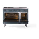 ILVE Nostalgie II 48-Inch Dual Fuel Freestanding Range with Removable Griddle in Blue Grey with Chrome Trim (UP48FSNMPBGC)