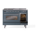 ILVE Nostalgie II 48-Inch Dual Fuel Freestanding Range with Removable Griddle in Blue Grey with Chrome Trim (UP48FSNMPBGC)