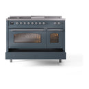ILVE Nostalgie II 48-Inch Dual Fuel Freestanding Range with Removable Griddle in Blue Grey with Chrome Trim (UP48FSNMPBGC)