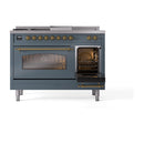 ILVE Nostalgie II 48-Inch Dual Fuel Freestanding Range with Removable Griddle in Blue Grey with Brass Trim (UP48FSNMPBGG)