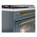 ILVE Nostalgie II 48-Inch Dual Fuel Freestanding Range with Removable Griddle in Blue Grey with Brass Trim (UP48FSNMPBGG)