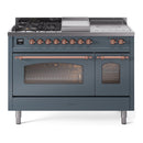 ILVE Nostalgie II 48-Inch Dual Fuel Freestanding Range with Removable Griddle in Blue Grey with Copper Trim (UP48FSNMPBGP)