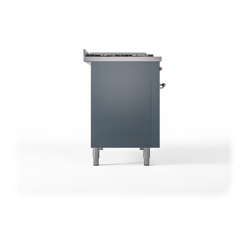 ILVE Nostalgie II 48-Inch Dual Fuel Freestanding Range with Removable Griddle in Blue Grey with Copper Trim (UP48FSNMPBGP)