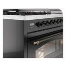ILVE Nostalgie II 48 inch Propane Gas Range with 8 Sealed Burners, Griddle with Triple Glass Door in Glossy Black with Burnished Trim