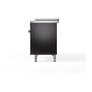 ILVE Nostalgie II 48-Inch Dual Fuel Range with 5 Burners, Griddle, & French Top with Triple Glass Door Oven in Glossy Black with Chrome Trim (UP48FSNMPBKC)