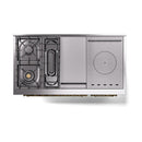 ILVE Nostalgie II 48-Inch Dual Fuel Range with 5 Burners, Griddle, & French Top with Triple Glass Door Oven in Glossy Black with Brass Trim (UP48FSNMPBKG)