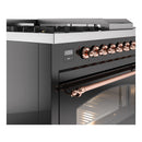ILVE Nostalgie II 48 inch Propane Gas Range with 8 Sealed Burners, Griddle with Triple Glass Door in Glossy Black with Copper Trim