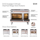 ILVE Nostalgie II 48-Inch Dual Fuel Freestanding Range with Removable Griddle in Burgundy with Brass Trim (UP48FSNMPBUG)