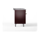 ILVE Nostalgie II 48-Inch Dual Fuel Freestanding Range with Removable Griddle in Burgundy with Brass Trim (UP48FSNMPBUG)