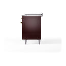 ILVE Nostalgie II 48-Inch Dual Fuel Freestanding Range with Removable Griddle in Burgundy with Brass Trim (UP48FSNMPBUG)