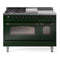 ILVE Nostalgie II 48 inch Propane Gas Range with 8 Sealed Burners, Griddle with Triple Glass Door in Emerald Green with Burnished Trim