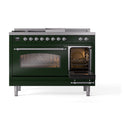 ILVE Nostalgie II 48 inch Propane Gas Range with 8 Sealed Burners, Griddle with Triple Glass Door in Emerald Green with Chrome Trim