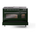 ILVE Nostalgie II 48 inch Propane Gas Range with 8 Sealed Burners, Griddle with Triple Glass Door in Emerald Green with Chrome Trim