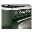 ILVE Nostalgie II 48-Inch Dual Fuel Range with 5 Burners, Griddle, & French Top with Triple Glass Door Oven in Emerald Green with Chrome Trim (UP48FSNMPEGC)