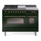 ILVE Nostalgie II 48-Inch  Propane Gas Dual Fuel Range  with 5 Burners, Griddle, & French Top with Triple Glass Door Oven in Emerald Green with Brass Trim (UP48FSNMPEGG)