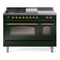 ILVE Nostalgie II 48-Inch  Propane Gas Dual Fuel Range  with 5 Burners, Griddle, & French Top with Triple Glass Door Oven in Emerald Green with Copper Trim (UP48FSNMPEGP)