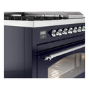 ILVE Nostalgie II 48 inch Propane Gas Range with 8 Sealed Burners, Griddle with Triple Glass Door in Midnight Blue with Chrome Trim