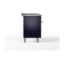 ILVE Nostalgie II 48 inch Propane Gas Range with 8 Sealed Burners, Griddle with Triple Glass Door in Midnight Blue with Chrome Trim