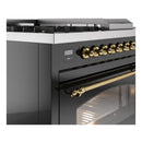 ILVE Nostalgie II 48 inch Propane Gas Range with 8 Sealed Burners, Griddle with Triple Glass Door in Midnight Blue with Brass Trim