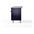 ILVE Nostalgie II 48 inch Propane Gas Range with 8 Sealed Burners, Griddle with Triple Glass Door in Midnight Blue with Brass Trim