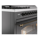 ILVE Nostalgie II 48 inch Propane Gas Range with 8 Sealed Burners, Griddle with Triple Glass Door in Graphite Matte with Burnished Trim