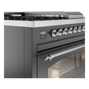 ILVE Nostalgie II 48 inch Propane Gas Range with 8 Sealed Burners, Griddle with Triple Glass Door in Graphite Matte with Chrome Trim