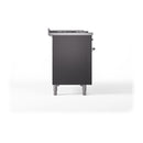 ILVE Nostalgie II 48 inch Propane Gas Range with 8 Sealed Burners, Griddle with Triple Glass Door in Graphite Matte with Chrome Trim