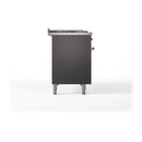 ILVE Nostalgie II 48 inch Propane Gas Range with 8 Sealed Burners, Griddle with Triple Glass Door in Graphite Matte with Brass Trim