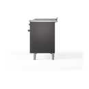 ILVE Nostalgie II 48 inch Propane Gas Range with 8 Sealed Burners, Griddle with Triple Glass Door in Graphite Matte with Brass Trim
