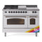 ILVE Nostalgie II 48 inch Propane Gas Range with 8 Sealed Burners, Griddle with Triple Glass Door in RAL with Burnished Trim