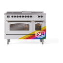 ILVE Nostalgie II 48 inch Propane Gas Range with 8 Sealed Burners, Griddle with Triple Glass Door in RAL with Burnished Trim