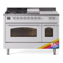 ILVE Nostalgie II 48-Inch  Propane Gas Dual Fuel Range  with 5 Burners, Griddle, & French Top with Triple Glass Door Oven in Custom RAL with Chrome Trim (UP48FSNMPRAC)