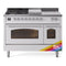 ILVE Nostalgie II 48-Inch  Propane Gas Dual Fuel Range  with 5 Burners, Griddle, & French Top with Triple Glass Door Oven in Custom RAL with Chrome Trim (UP48FSNMPRAC)